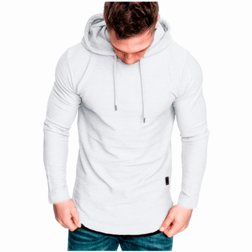 New men's casual fashion solid-color hooded long-sleeved T-shirt; summer casual sports long-sleeved T-shirt.