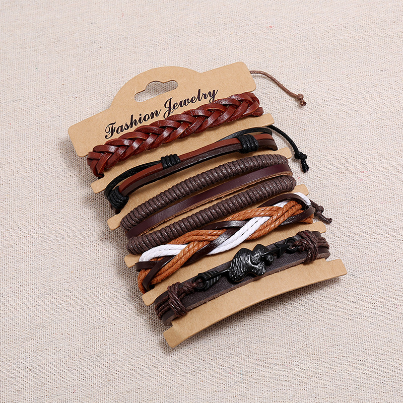 New Hip-hop Fashion Retro Woven Multi-layer Diy Suit Cowhide Bracelet Hand Rope Punk Jewelry Wholesale display picture 4