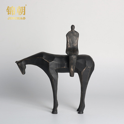 现代新中式牧马人摆件样板房家居客厅书房桌面博古架雕塑软装饰品