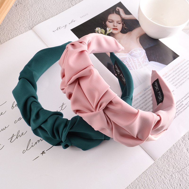 Fabric Pleated Solid Color Headband display picture 1
