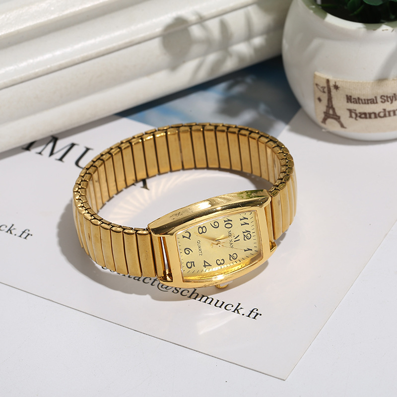 Nuevo reloj de primavera para hombres de mediana edad y ancianos reloj rectangular banda elástica reloj de cuarzo reloj simple de mujer