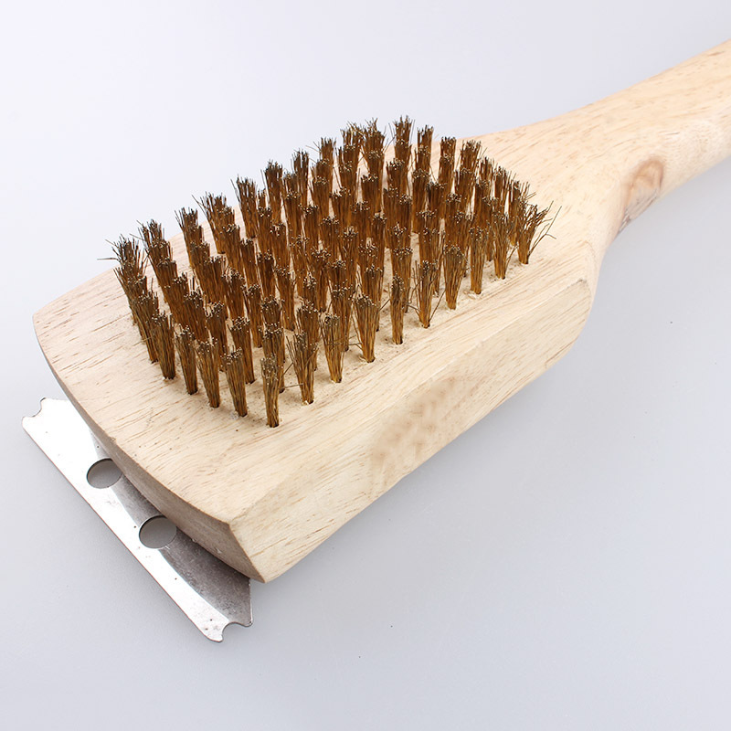 Cepillo de alambre de mango de madera directo de fábrica barbacoa parrilla cepillo de limpieza cepillo de alambre de cobre tira de chapa de acero