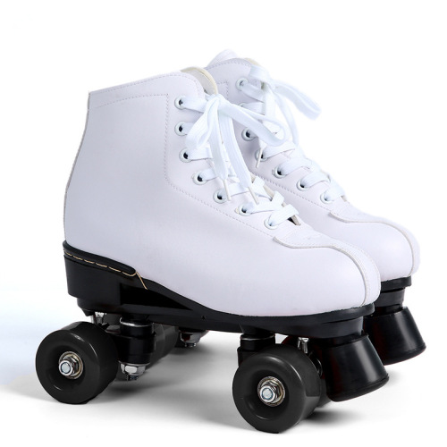  New Black and White Double Row Skates Adult Flash Roller Skates Ice Rink Wheels Roller Skates