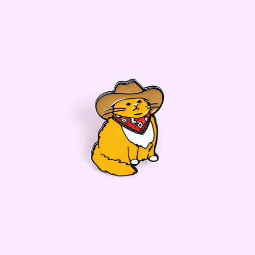 European and American cartoon creative cute western cowboy cat style brooch cute little yellow cat clothing paint badge
