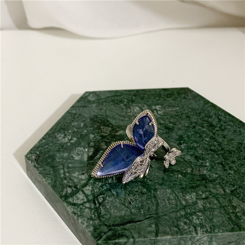 flash diamond rhinestone butterfly zircon open ring