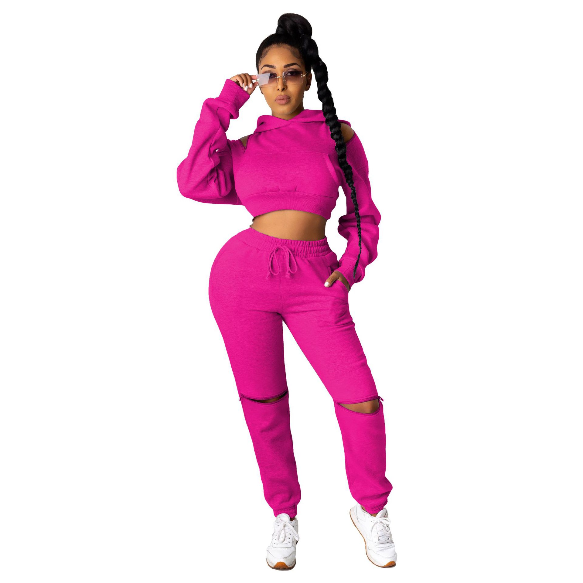 zipper stitching sweatshirt trousers two-piece set nihaostyles clothing wholesale NSALI85448