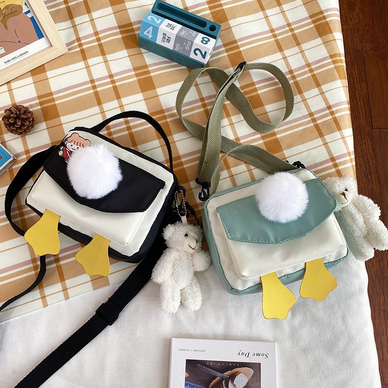 Creative and personalized duck-butted single-shoulder small square bag for women 2021 cross-border bag canvas mobile phone coin purse undefined