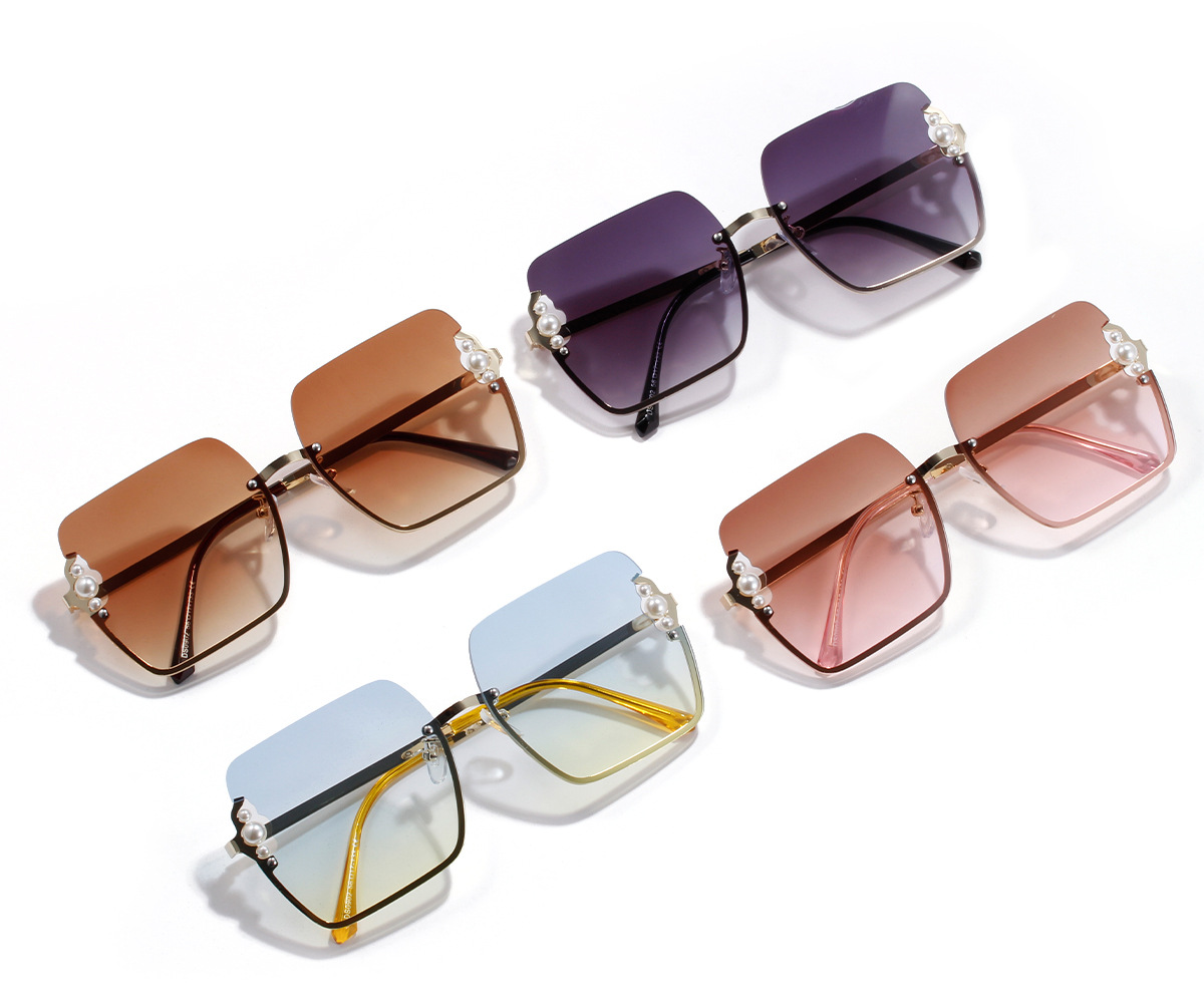 Square Pearl Metal Sunglasses Half Frame Retro Sunglasses Wholesale display picture 1