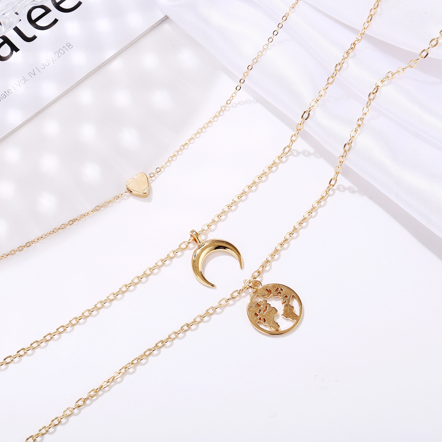 Love Crescent Map Pendant Multi-layer Necklace Creative Retro Alloy Metal Clavicle Chain Wholesale Nihaojewelry display picture 6