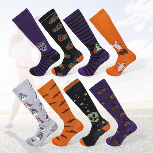 Cross-border socks spring and autumn new mid-calf socks couples pressure socks Halloween pumpkin skull men's socks wholesale