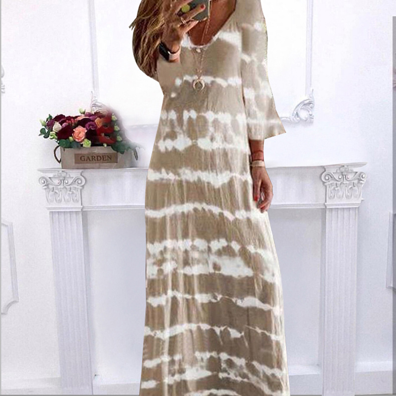 loose V-neck printing long dress  NSBTY62679