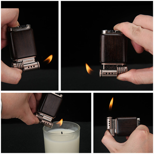 Baicheng new sandalwood gas lighter creative personality retro nostalgic metal pipe lighter wholesale gift