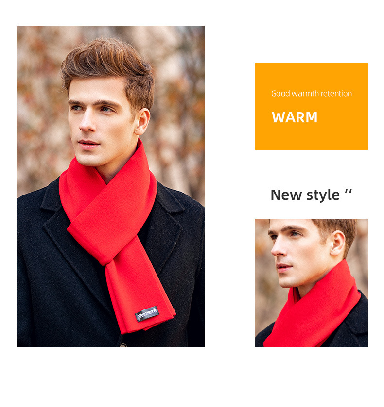 Warm Wool Scarf For Men Winter Solid Color Versatile Neck Warmer_voghion.com