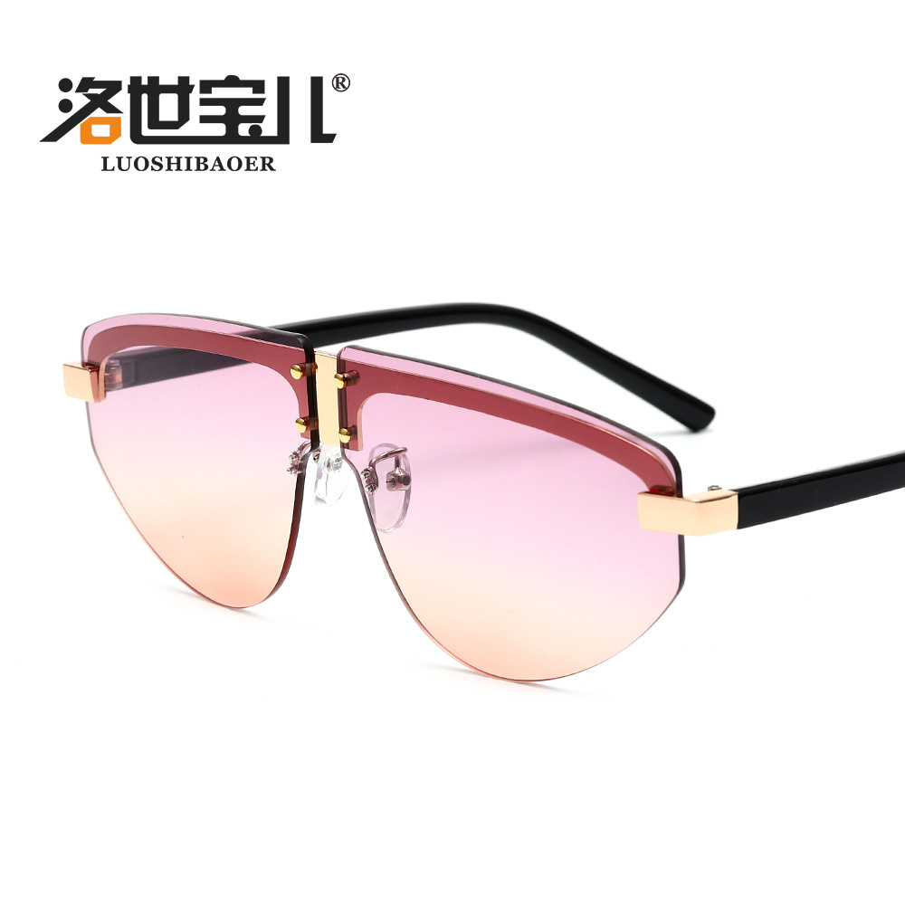 歐美無框個性三角半框太陽鏡 跨境男女士小框墨鏡 炫彩不規則眼鏡