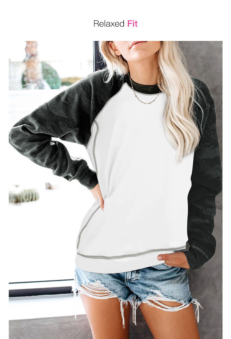 women autumn new camouflage long-sleeved stitching street style round neck pullover  NSSI3495