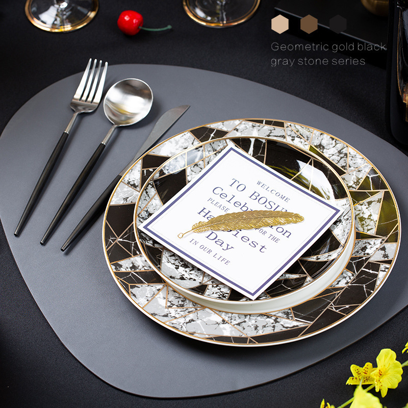Factory direct sale model room Western tableware set marble modern exquisite geometric matching plate flat plate