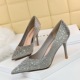 998-7 Korean sexy thin banquet women's shoes slim heels shallow pointed water diamond wedding shoes high heels single shoes
