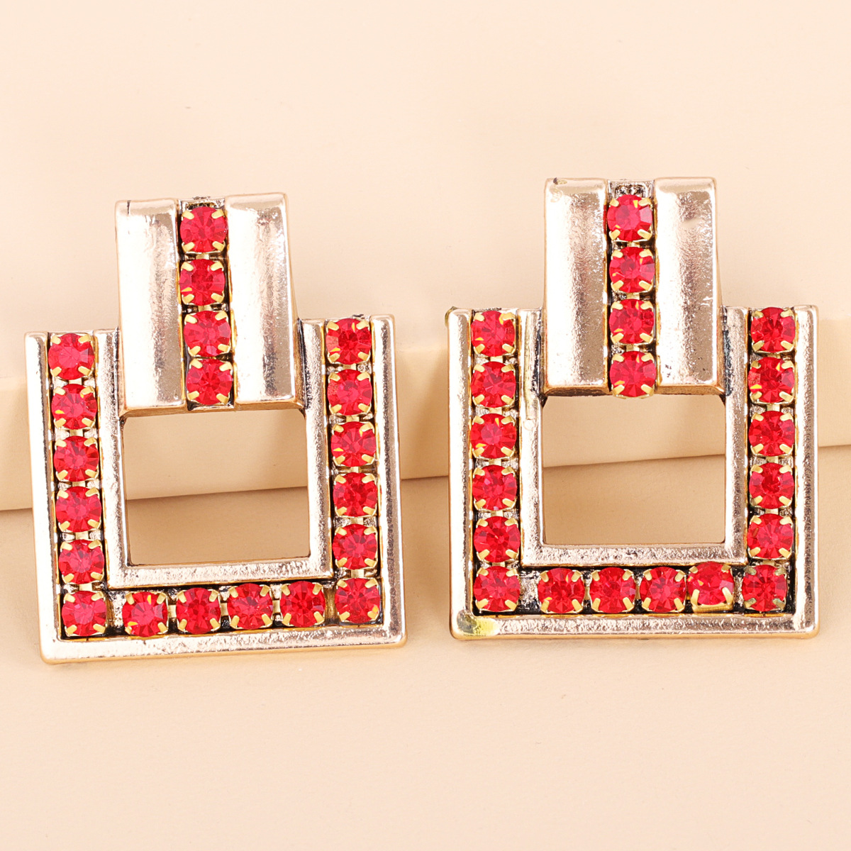 Exaggerated  Square Alloy Diamond-studded Glass Earrings display picture 10