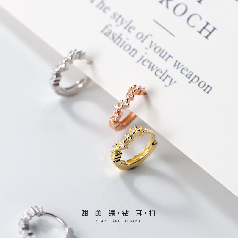 Eloch s925 botón de orejas de plata para mujeres coreanas simplista dulce corazón de onda de diamantes temperamento joyas de orejas G6689