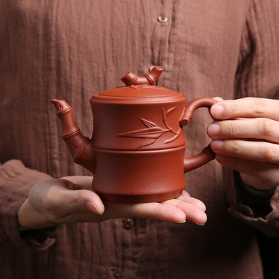 manual dark-red enameled pottery teapot Yixing Pure handwork Cinnabar teapot Dahongpao Tea Cinnabar tea set customized LOGO Ceramic tea set