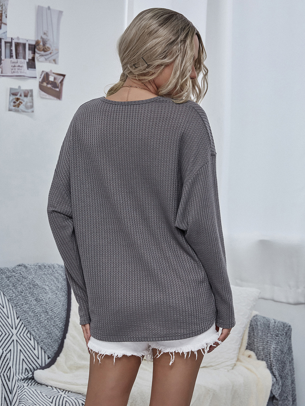 Autumn new knitted V-neck mesh fashion casual women s sweater  NHDF49