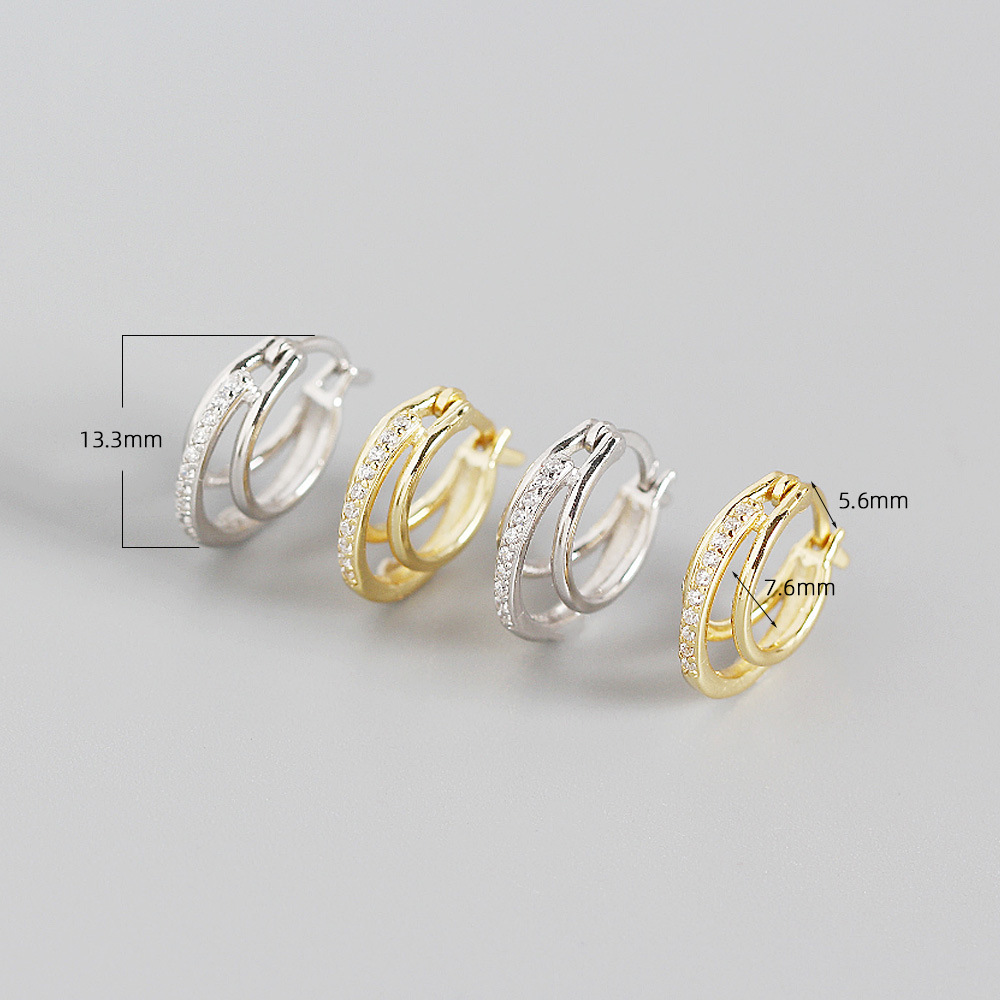 S925 Sterling Silver Geometric Three-ring Diamond Ear Buckle Silver Earrings display picture 1