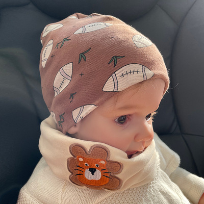 婴儿帽子纯棉卡通加厚套装新生儿胎帽1-3岁宝宝帽子围巾套装新款