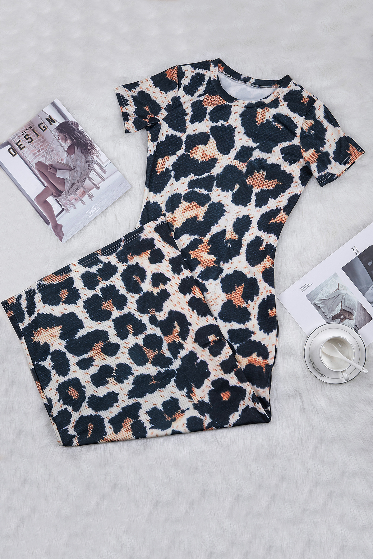 leopard printing short-sleeved dress Nihaostyles wholesale clothing vendor NSMDJ75037