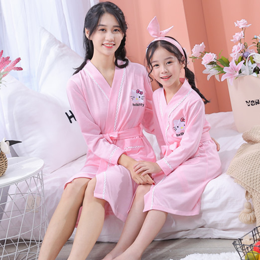 Spring and Autumn New Girls' Nightgown Cotton Long-sleeved Princess Cartoon Children's Little Girl Middle-aged Mother and Daughter Parent-child Nightgown