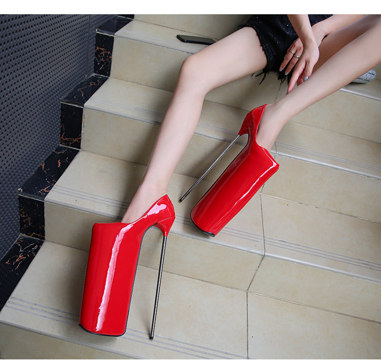 Giày cao gót nữ gót nhọn siêu cao trên 8 cm mũi tròn — Màu đen, Màu đỏ, Đỏ đào chi tiết 13