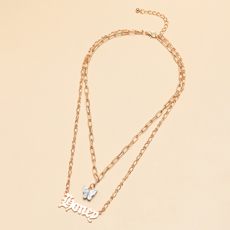 New Fashion Letter Honey Necklace Natural Abalone Shell Butterfly Clavicle Chain display picture 4