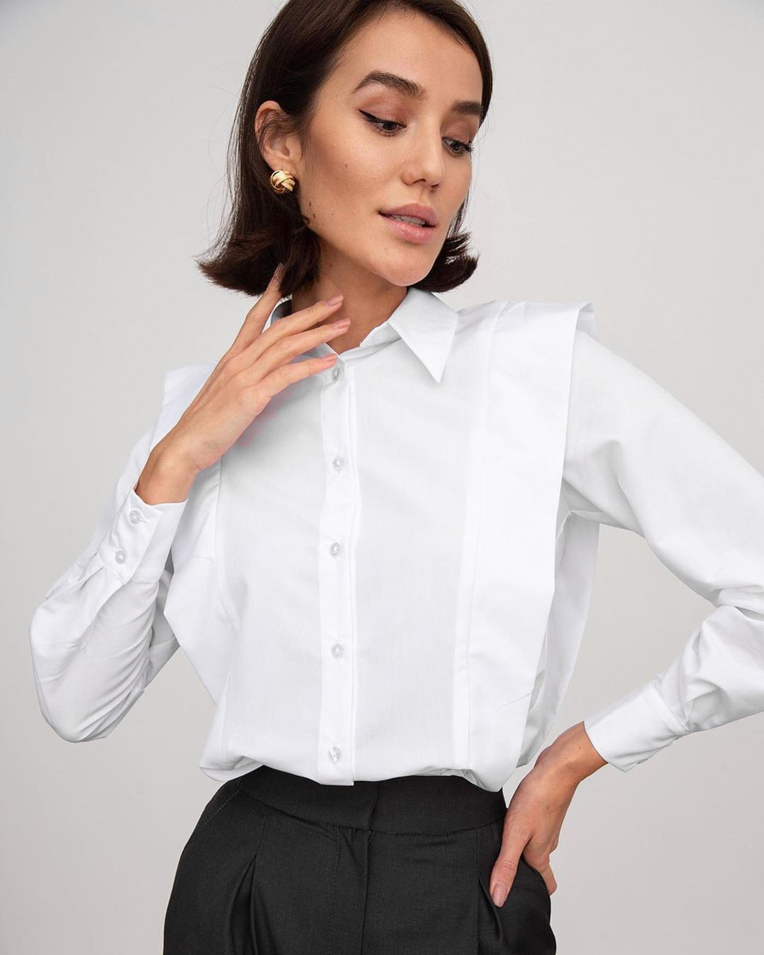 ruffled lapel long-sleeved cotton shirt NSYSB45270