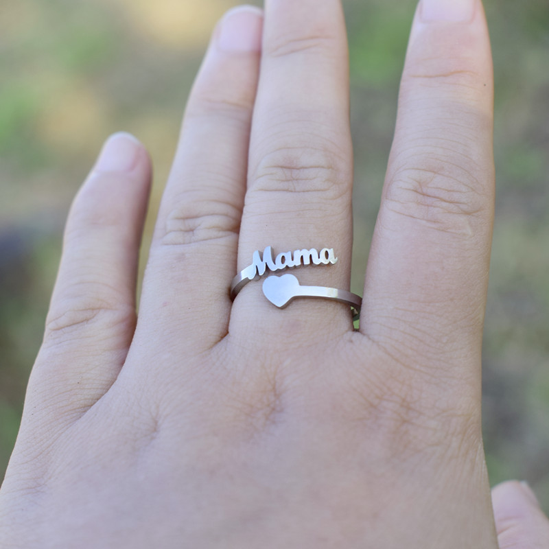 Titanium Steel Material Mama Letter Titanium Steel Plating Open Ring