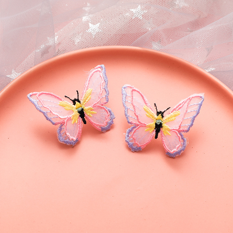 Lightweight Butterfly Double-layer Butterfly Three-dimensional Embroidery Color Butterfly Earrings 925 Silver Needle Earrings Wholesale Nihaojewelry display picture 15