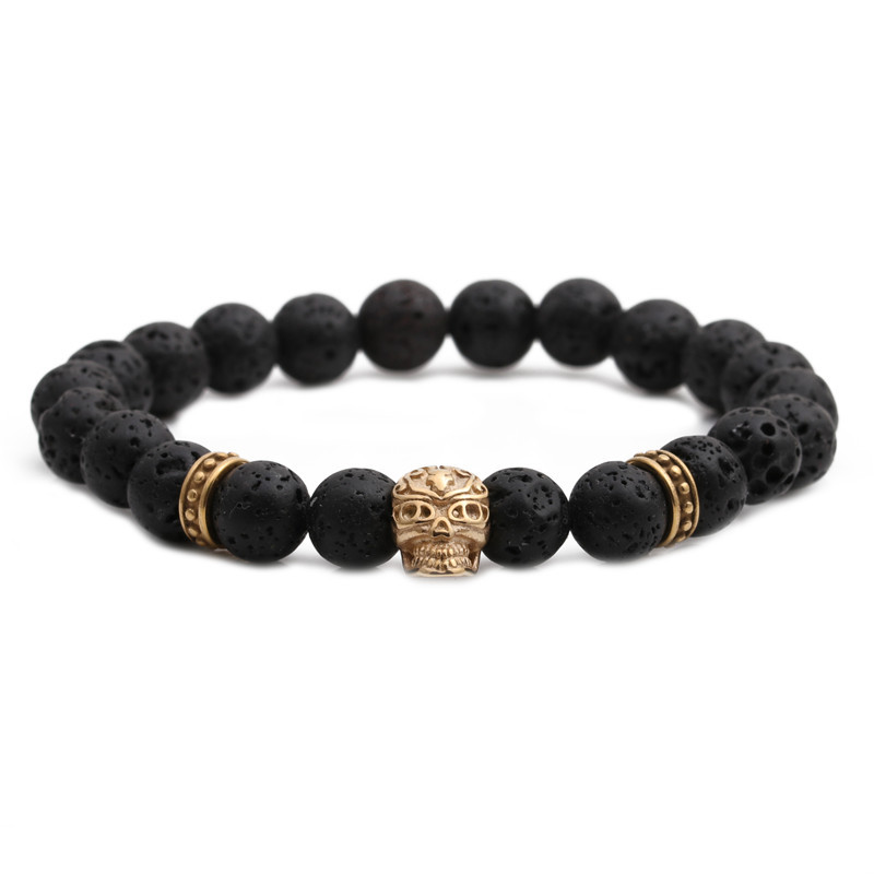 Fashion Lion Head Source 8mm Volcanic Stone Skull Bracelet display picture 1