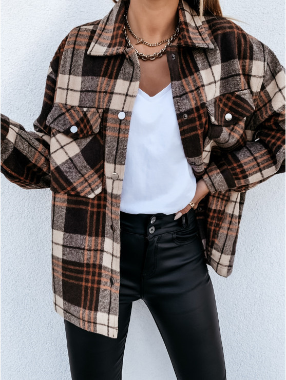 Long-Sleeved Plaid Shirt Jacket NSYF12433