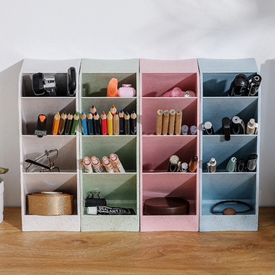 创意大号斜插式笔筒塑料办公室桌面文具收纳盒简约四格大容量笔筒