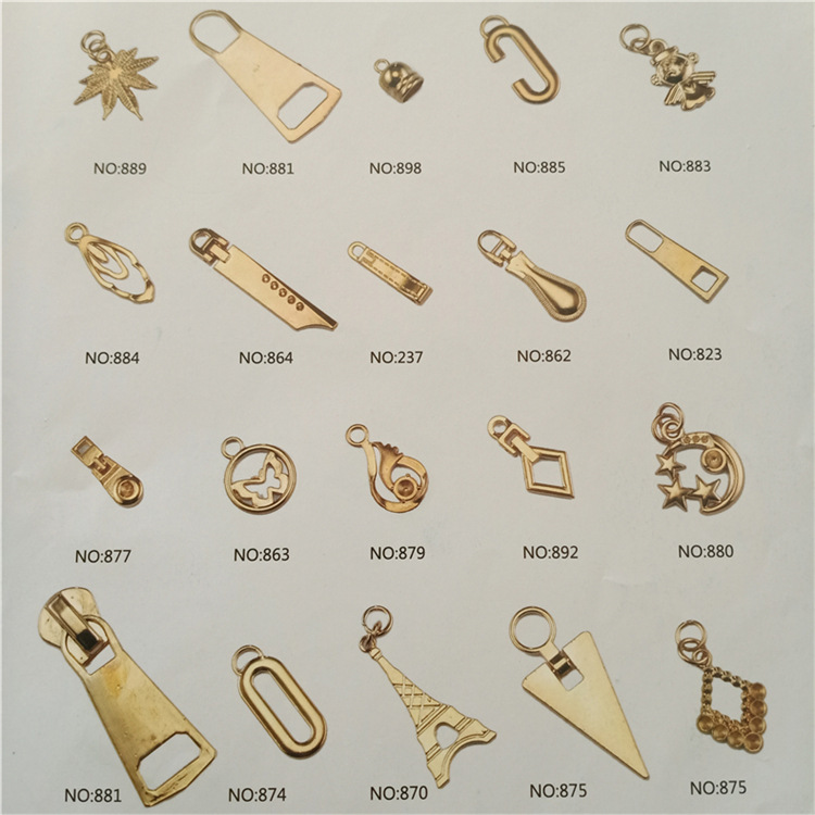 箱包手袋皮具女装镶钻石长方拉牌 浅金枪色白呖青古铜拉链头拉片