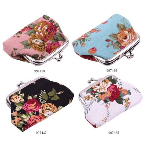Custom Rose Canvas Mini Wallet for Women, Fabric Coin Purse, Cute Child Wallet Wholesale