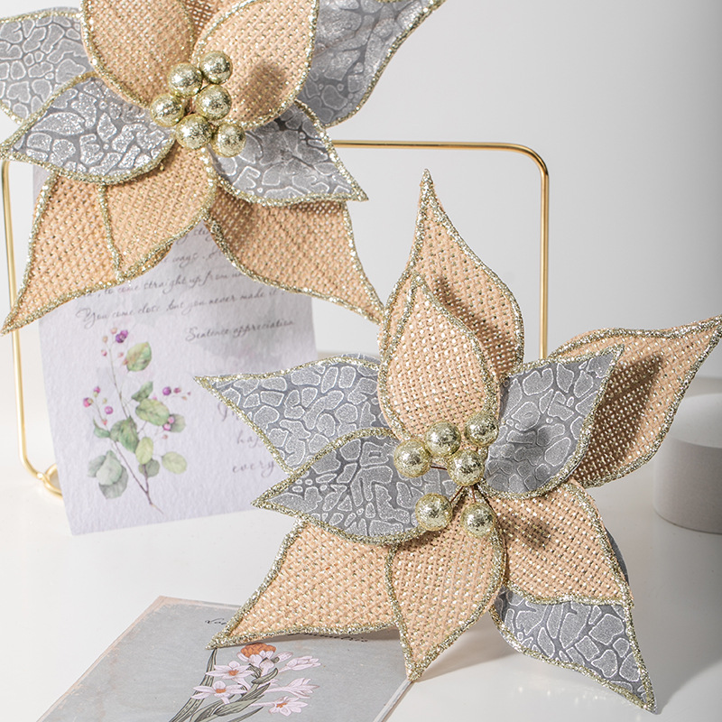 26cm lino flores de Navidad ingeniería de bodas hotel decoración del centro comercial caña árbol de Navidad flores falsas flores al por mayor