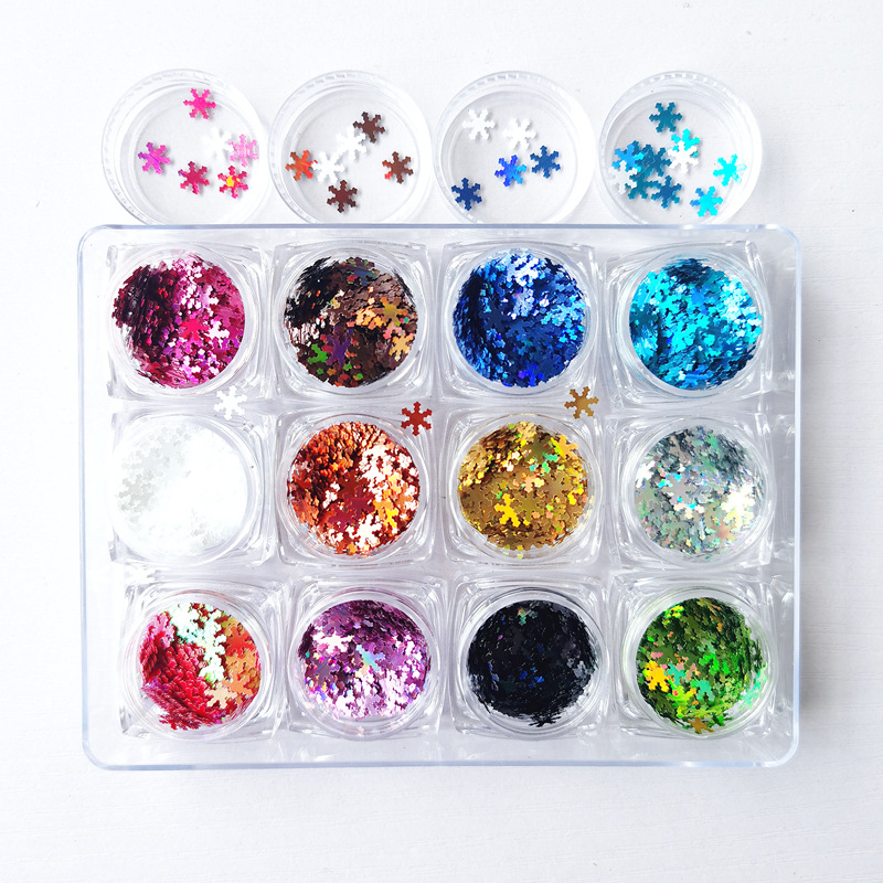 6mm Laser Snowflake Christmas Glitter, 12 Colors, Laser Snowflake Thin Flakes, Bottled, Winter Nail Iridescent Trendy Glitter