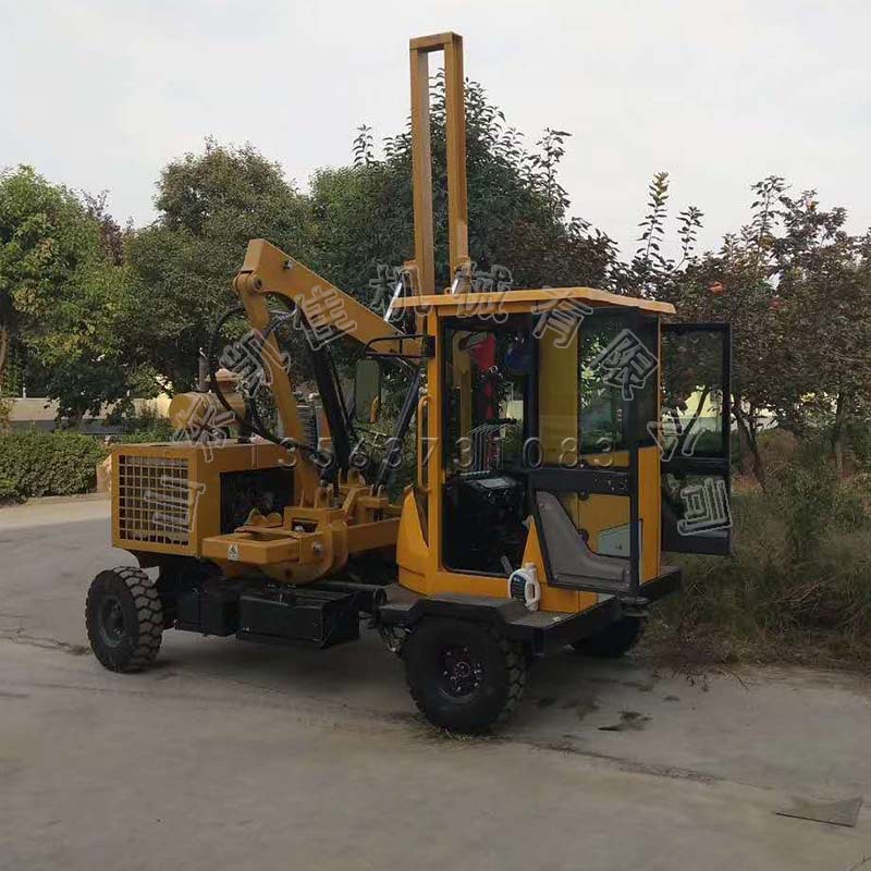 高速公路护栏打桩机 公路护栏打桩拔桩钻孔一体机 装载式压桩机