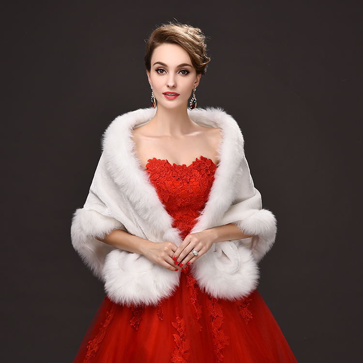 新款披肩加绒秋冬晚礼服披肩纯色百搭宴会旗袍外搭新娘婚纱毛披肩