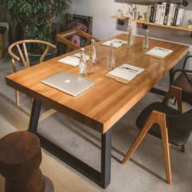 美式家用小户型实木原木餐桌子工业风餐厅长方形铁艺饭桌书桌