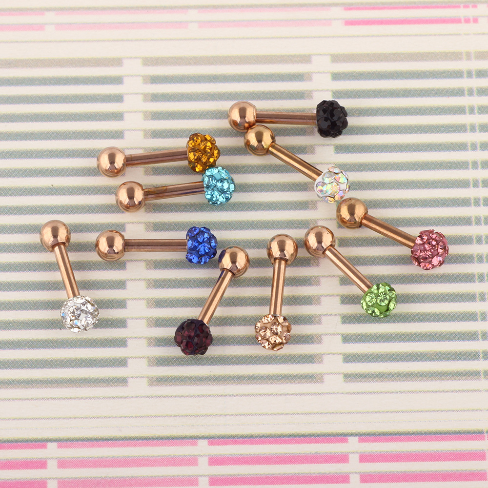 European and American Stainless Steel Diamond Ball Rose Gold Earrings - Floral Design Ear Bone Piercing Jewelry detail image 8