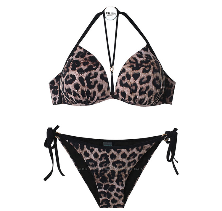 new sexy leopard bikini three-point small chest gathered two-piece split swimwear NSHL3950