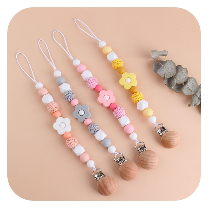 Nuevo bebé haya chupete clip bebé creativo calmante cuentas de silicona Rosa mordedor Cadena de chupete cadena anti-gota
