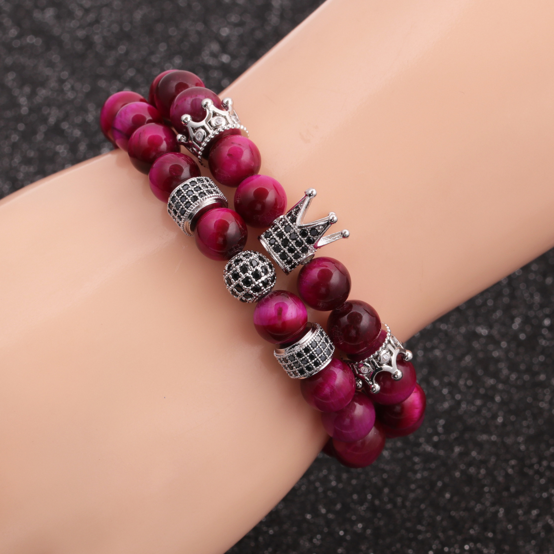 Hot-Selling New Jewelry Tigeru0027s Eye Crown Diamond Ball Wheel Bangle Bracelet Set