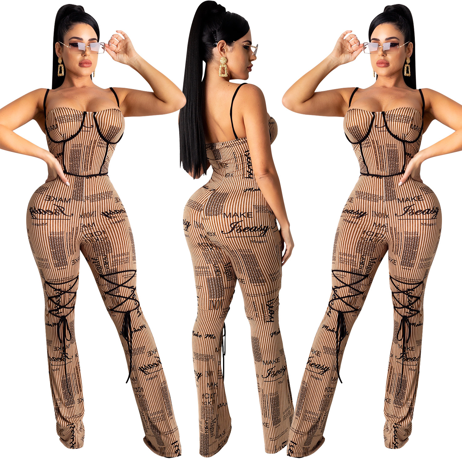 sexy wrapped chest letter printed milk silk sling jumpsuits NSFYZ119090