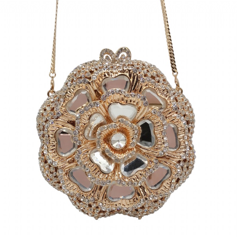 Túi clutch dạ hội kim loại đính kim cương, xách tay nữ thời trang dự tiệc — Màu đen, Đế Vàng Kim Cương, Nền vàng kim cương trắng, Màu bạc chi tiết 9